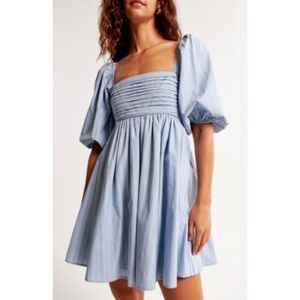 NWT Abercrombie & Fitch Emerson Mini Dress Blue Strip Puff Sleeve Babydoll XXL